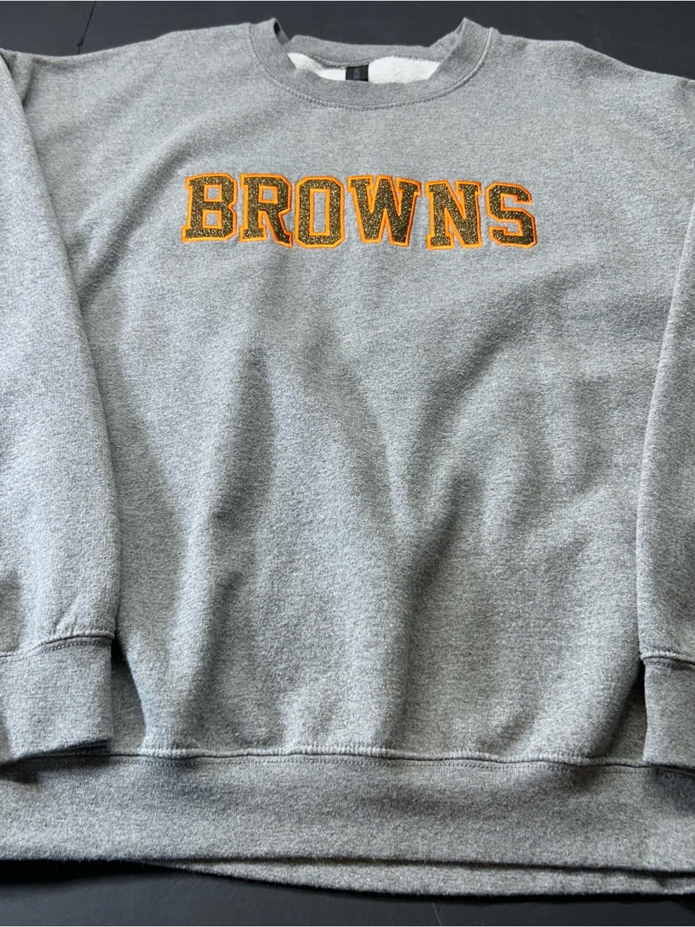 Gildan Gray Crewneck Sweatshirt with Orange 'BROWNS' Lettering